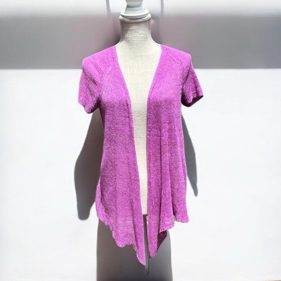 🌻Eileen Fisher Purple Linen Lagenlook Short Sleeve Knit Cardigan Size S Petite - Picture 4 of 13